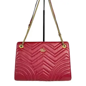 Pre-owned GUCCI Leather Shoulder Bags GG Marmont Red Accordion Shoulder Bag