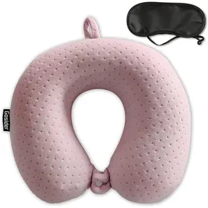Comfortable Pink U-Shaped Memory Foam Neck Pillow for Travel Sleeping, Portable Neck Head Support Pillow Suitable for Planes Trains Self-Driving Cars