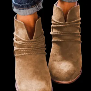 Brown Braid Straps Detail Zipped Booties