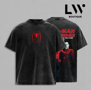 Superhero Spider Graphic Vintage Washed Oversized T-Shirt, Dark Comic Inspired Tee, Heavyweight Cotton Boxy Fit Streetwear, Retro Hero Aesthetic Unisex Shirt