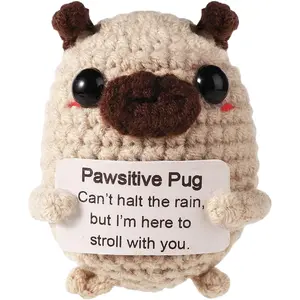 Super cute positive animals crochet pug plush! Tiny knitted lucky charm dolls for emotional support and encouragement. Ideal sweet gifts for friends, family, or charming party decoration. Small in size but big in love and warm comforting vibes.