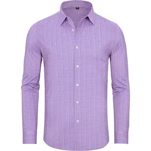 Mens 4 Way Stretch Plaid Button Down Shirt - Wrinkle Free Long Sleeve Gingham Dress Shirt, Casual Business Comfort Fit