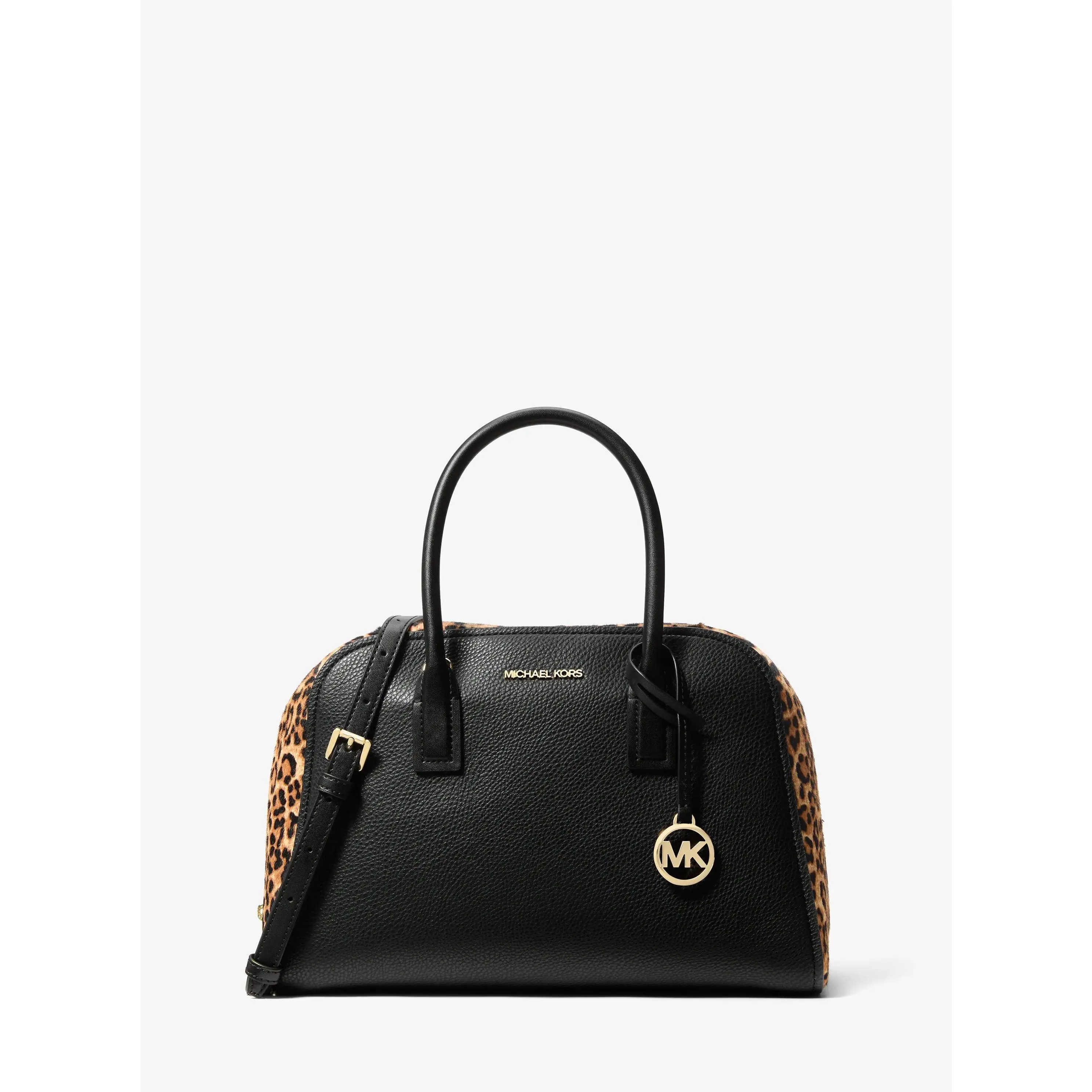 Ashton Medium Leopard Print Calf Hair and Smooth Satchel