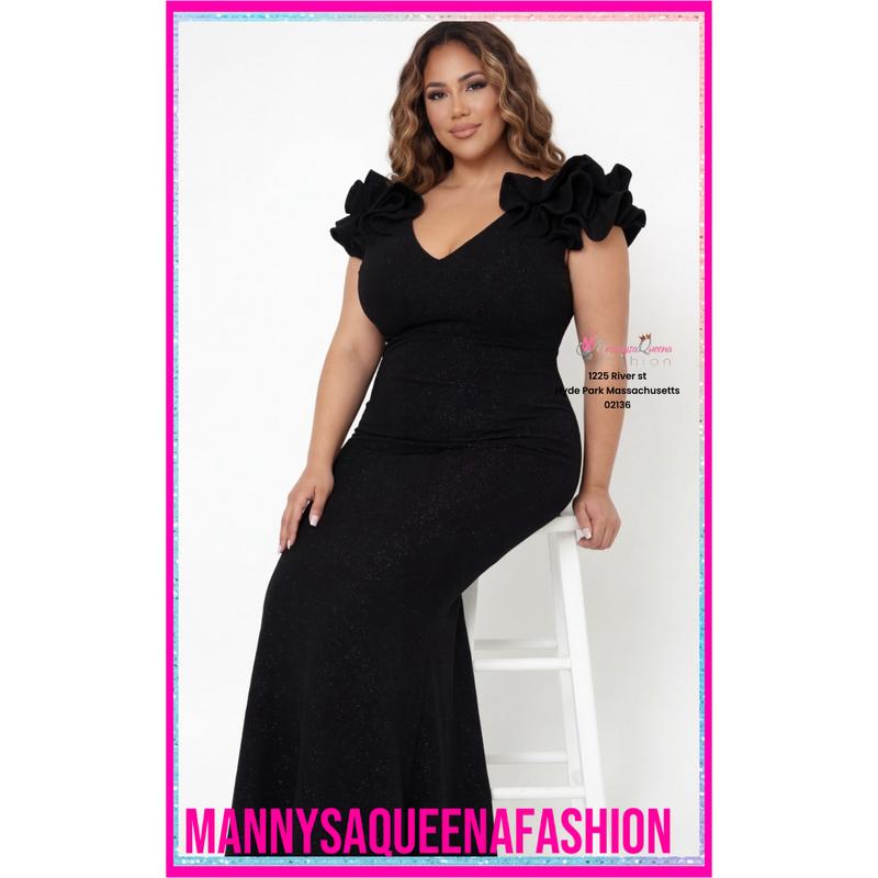 Glittered Ruffle Black Dress
