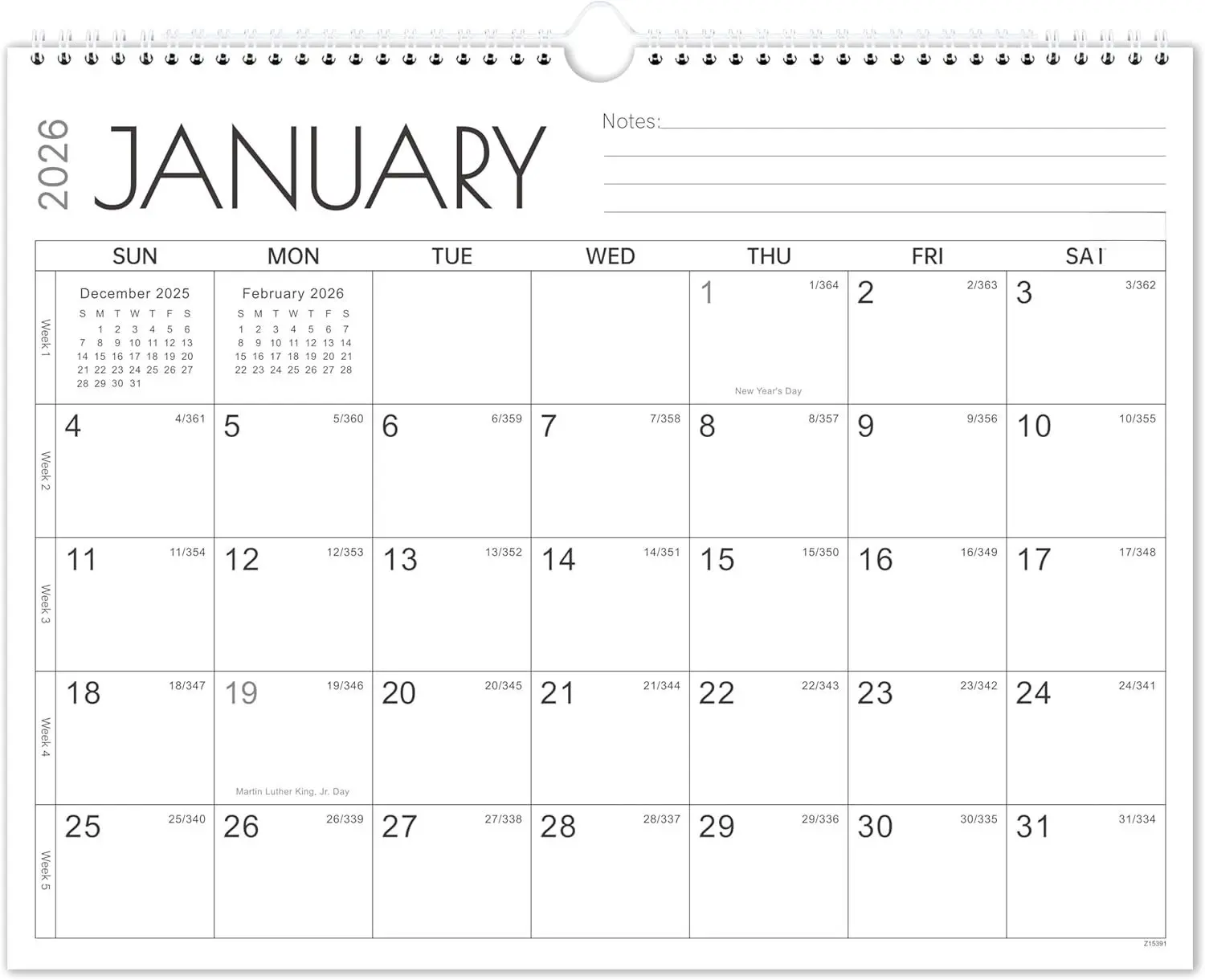 2026-2027 Calendar - 2  Wall Calendar 2026-2027, January 2026 - December 2027, 14.8'' x 11.5'', Large Blocks with Julian Dates,  Paper