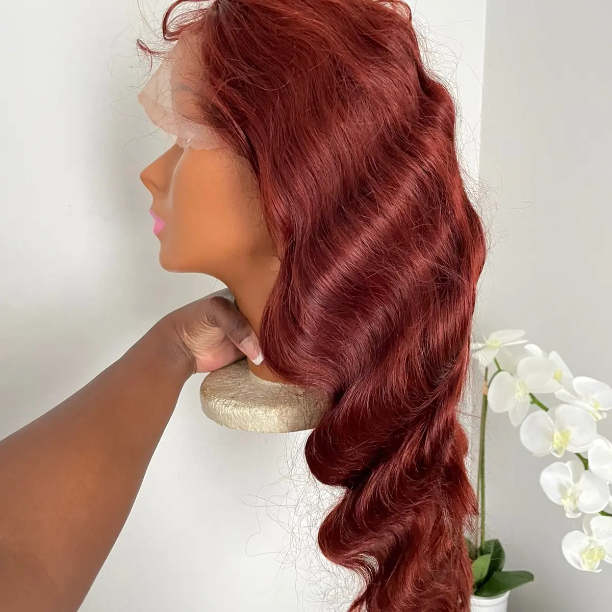 Klaiyi Brunette Auburn Copper 13×4 Lace Frontal Wig Body Wave Virgin Human Hair