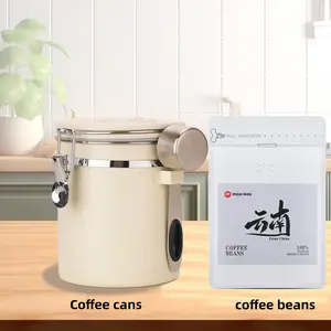 Mcilpoog Tea&Coffee Canister, Airtight Stainless Steel Kitchen Food Storage Container with Date Tracker and Scoop for Grounds Coffee, Beans, Flour, Cereal, Sugar Utensils Drink