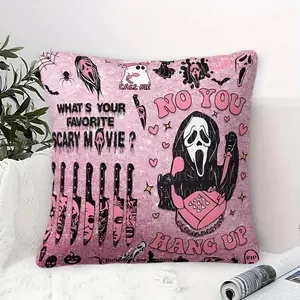 Barbie-Style Horror Decorative Pillow with Inner Cushion,45cm Suare Throw Pillow, Zipper Closure,Black Pink Color Scheme With Knife Spider Bat, Ghost Face Graffiti Heart Patterns,Trendy Soft Comfort,Decor Bedroom & Sofa Sweet, Cool, Cozy Soft Furnishings
