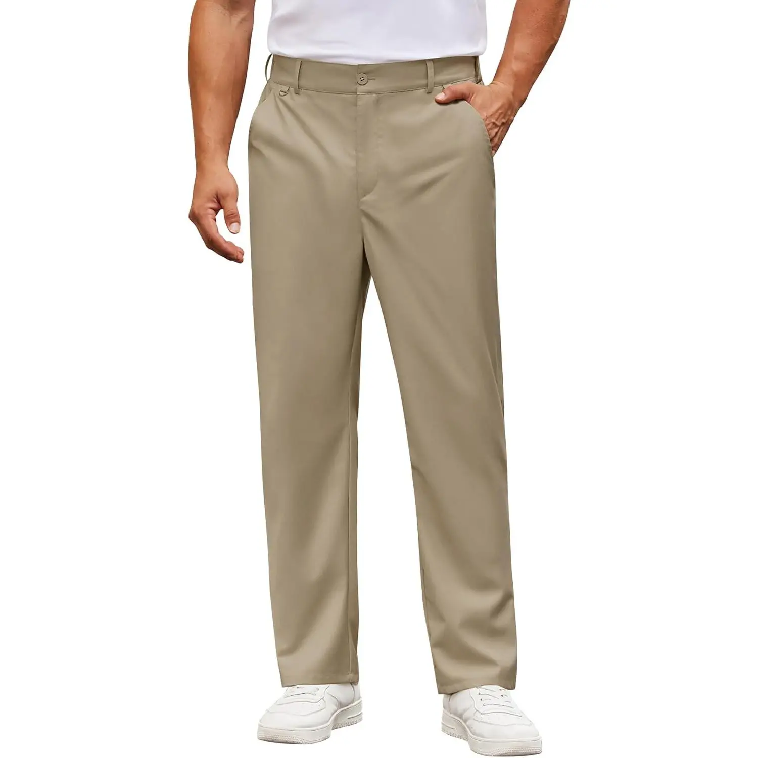 Mens Casual Pants Stretch Waist Lightweight Slacks Wrinkle Free Dress Chino Trousers