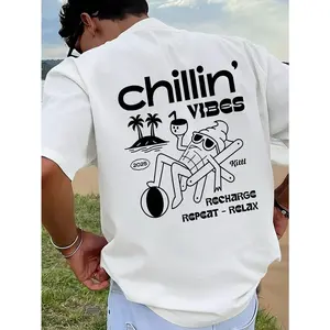180gMen's Graphic Print T-Shirt, Beach Summer Wear Loose Fit Short Sleeve Tee