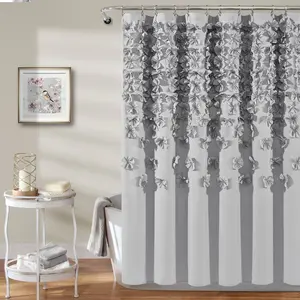 Lush Decor Lucia Shower Curtain - Decorative Design with Bow Accents, Soft Fabric, Ideal for Bathing and Stylish Home Decor
