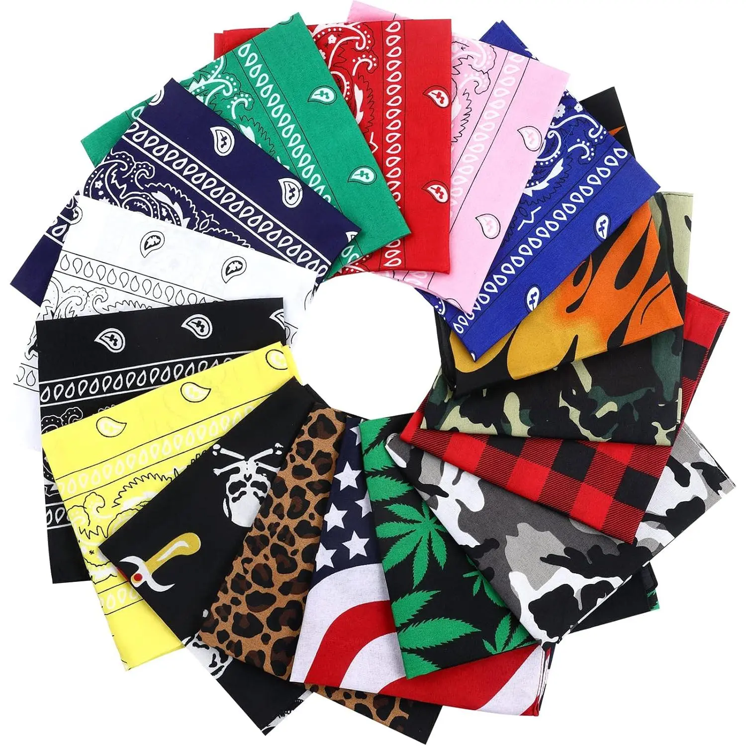 16-Pack Polyester Bandanas for Men & Women, Paisley & Mixed Print Fashion Hair Scarves, Multipurpose Bandana Style for Sports, Hand Wash, Printed Polyester Scarf, 16 Pcs, Unisex, Quick-Dry, 100% Polyester