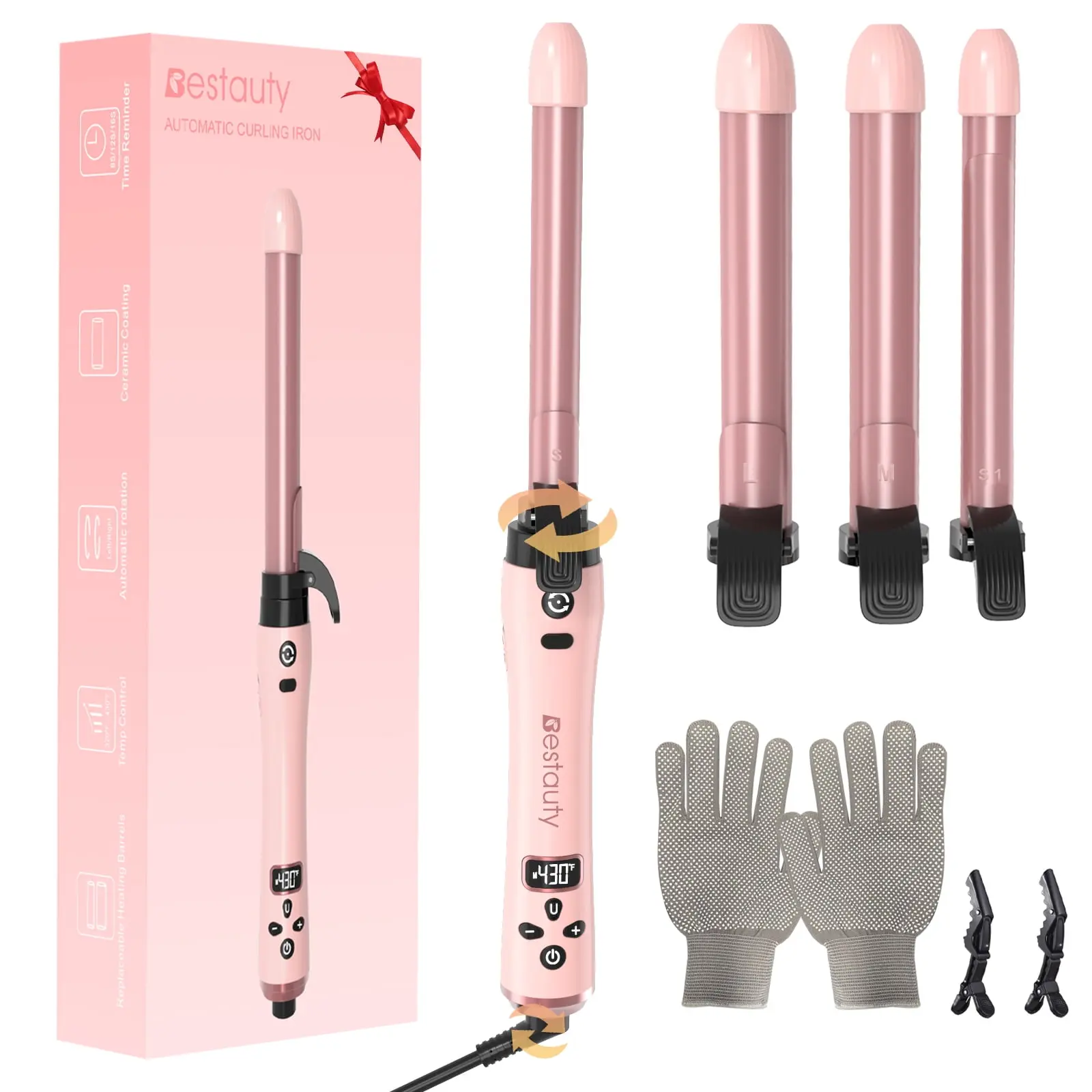 Bestauty 4-in-1 Curling Iron Set, Ceramic Hair Styling Wand with Instant Heat-Up for Effortless Styling, Loose Beach Waves & Tight Curls