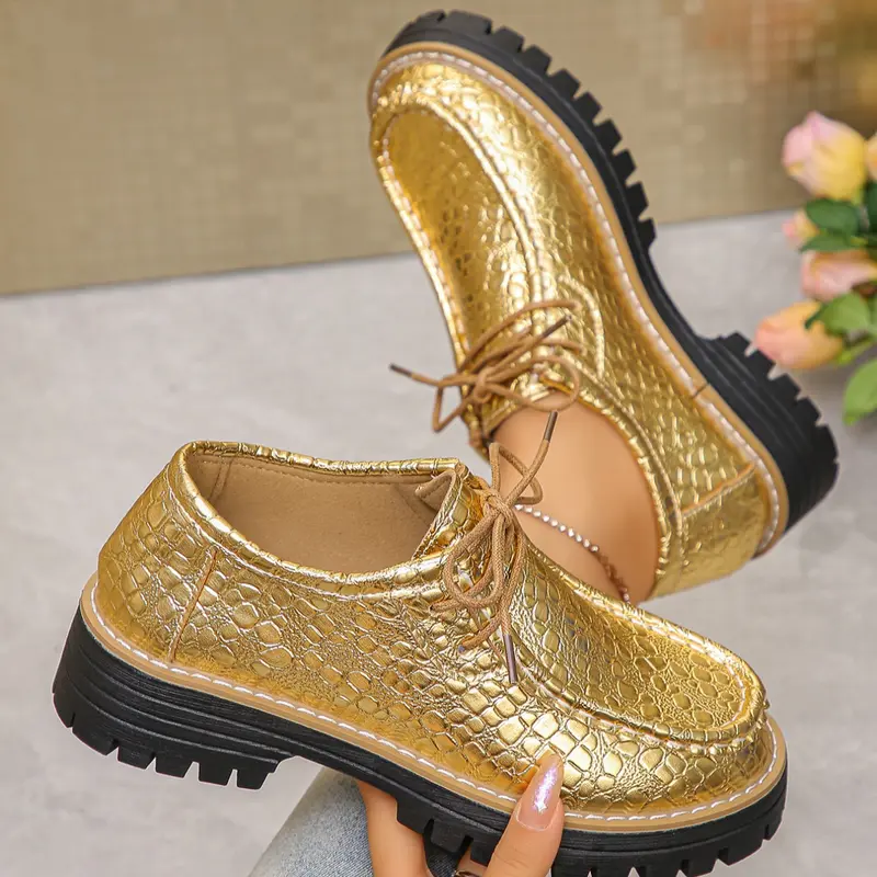 Women's Thick Sole Rubber Ankle Strap Shoes, Vintage British Style Classic Platform Pumps, New Fashion PU Leather Casual Footwear for Women, Walking Shoes, Lace, Soled Shoes