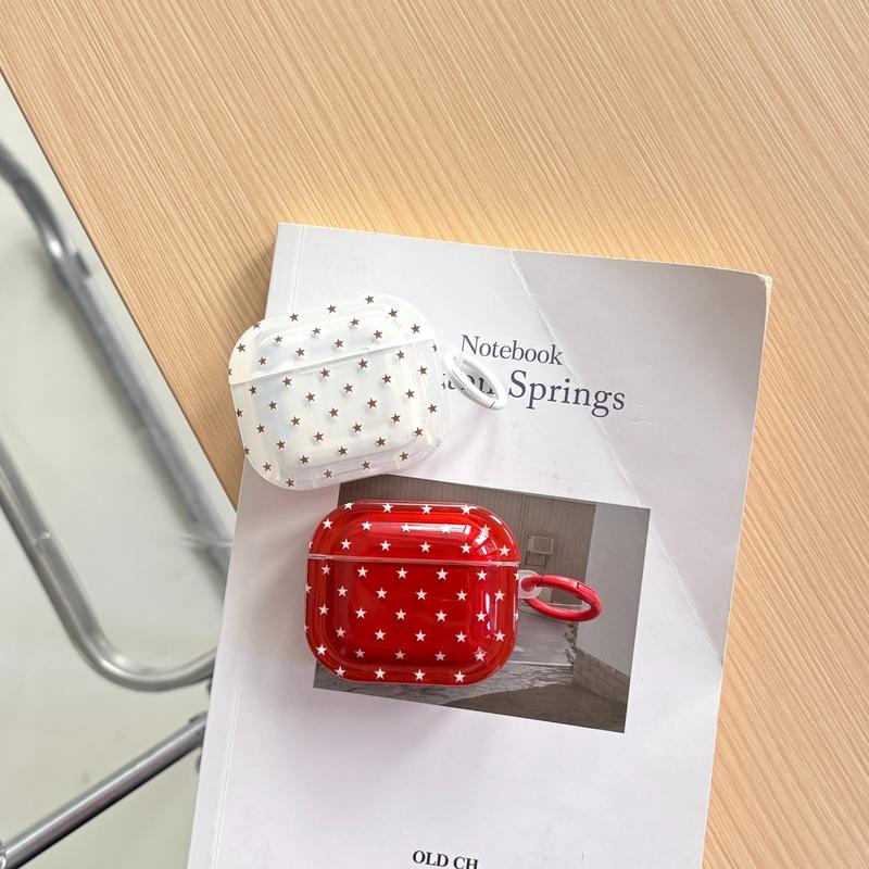 Simple Full Screen Five-Pointed Star Patterns with Ring Tetragonum Transparent Red White  Protective Earphone Case Suitable for AirPods Pro3 Pro2 1 2 3 4 Pro