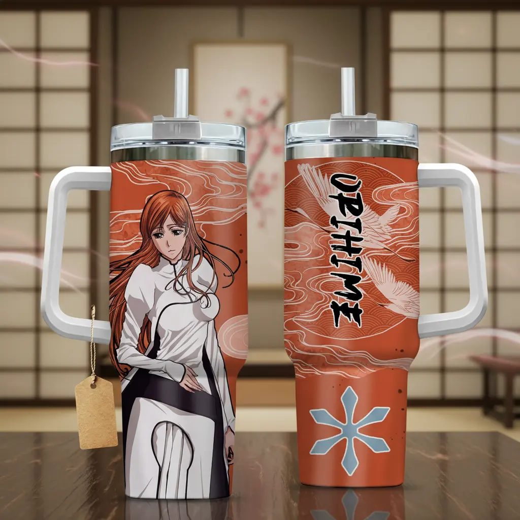 Bleach Orihime Inoue Non-Customised 40oz Insulation Stainless Steel Tumbler - Classic, BPA-Free, Phthalate-Free Kitchenware Drinkware, Reusable Travel Mug with Handle, Straw, Lid, Anime Graphic, Leak-Proof, Easy-Care Soul Reaper Fan Gift