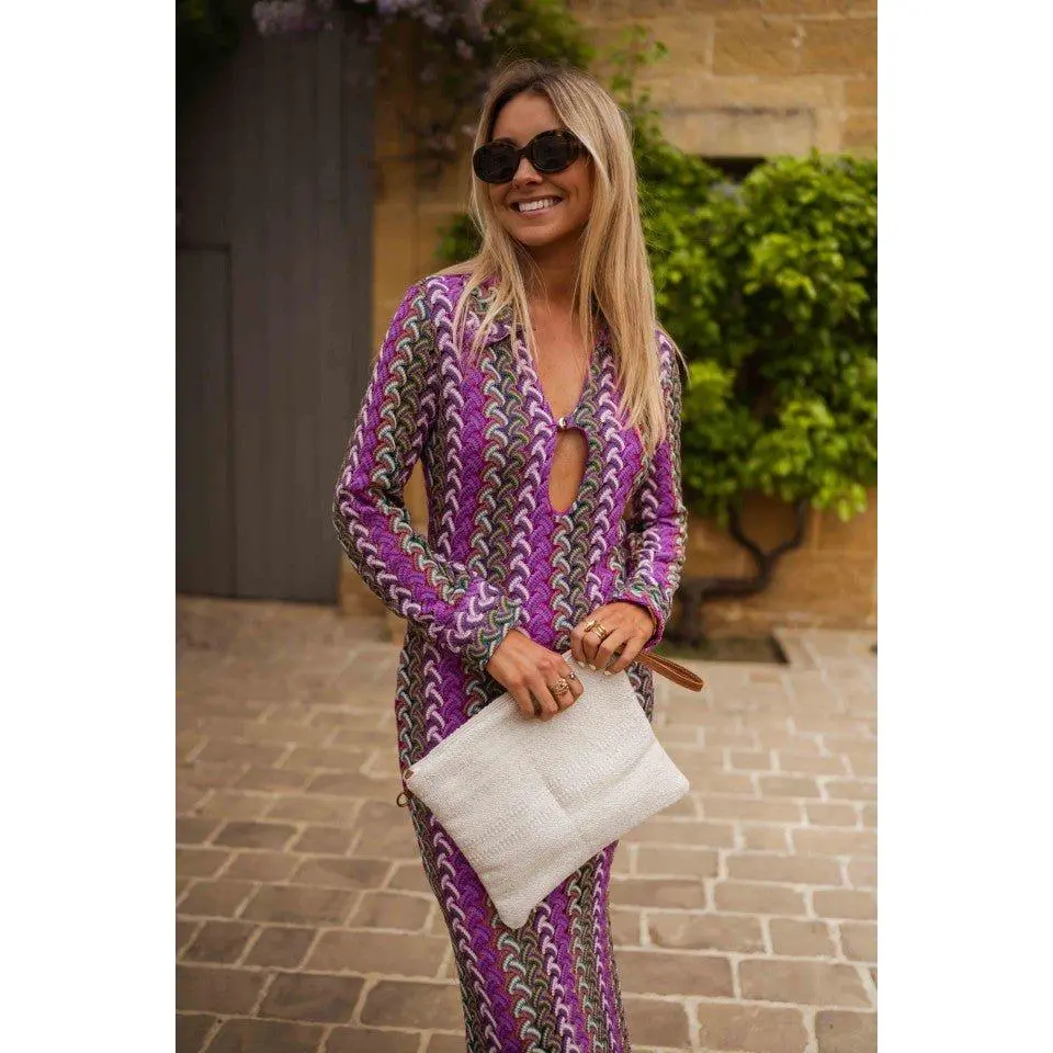 Mauve Patterned Audrey Dress, Polyester, Long Sleeve