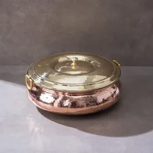 P•TAL Pure Copper Hammered Braiser | Chafing Dish with Ayurvedic Health Benefits | Tin Coated with Brass Lid | Non-stick, Teflon-free