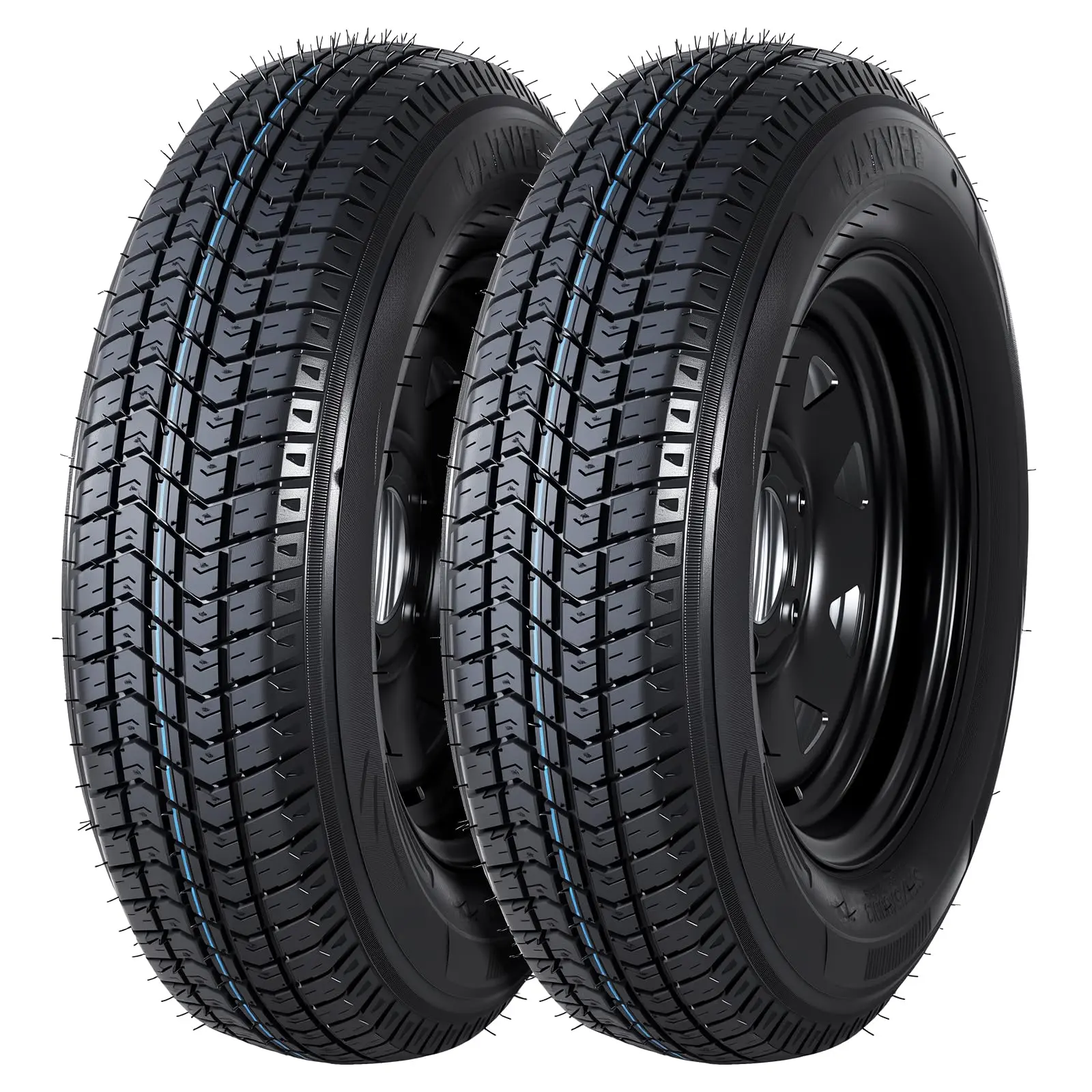 Garvee Upgraded 2PCS Trailer Tire on Rims ST175/80D13 Tire 13 in. 5 Lug on 4.5" Black Wheel ,6PR