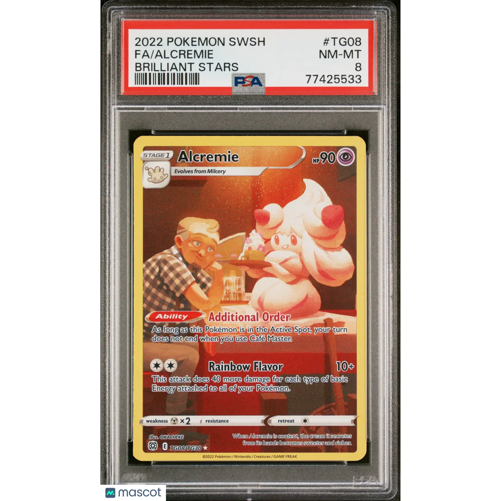 2022 POKEMON SWORD & SHIELD BRILLIANT STARS #TG08 FULL ART/ALCREMIE PSA 8