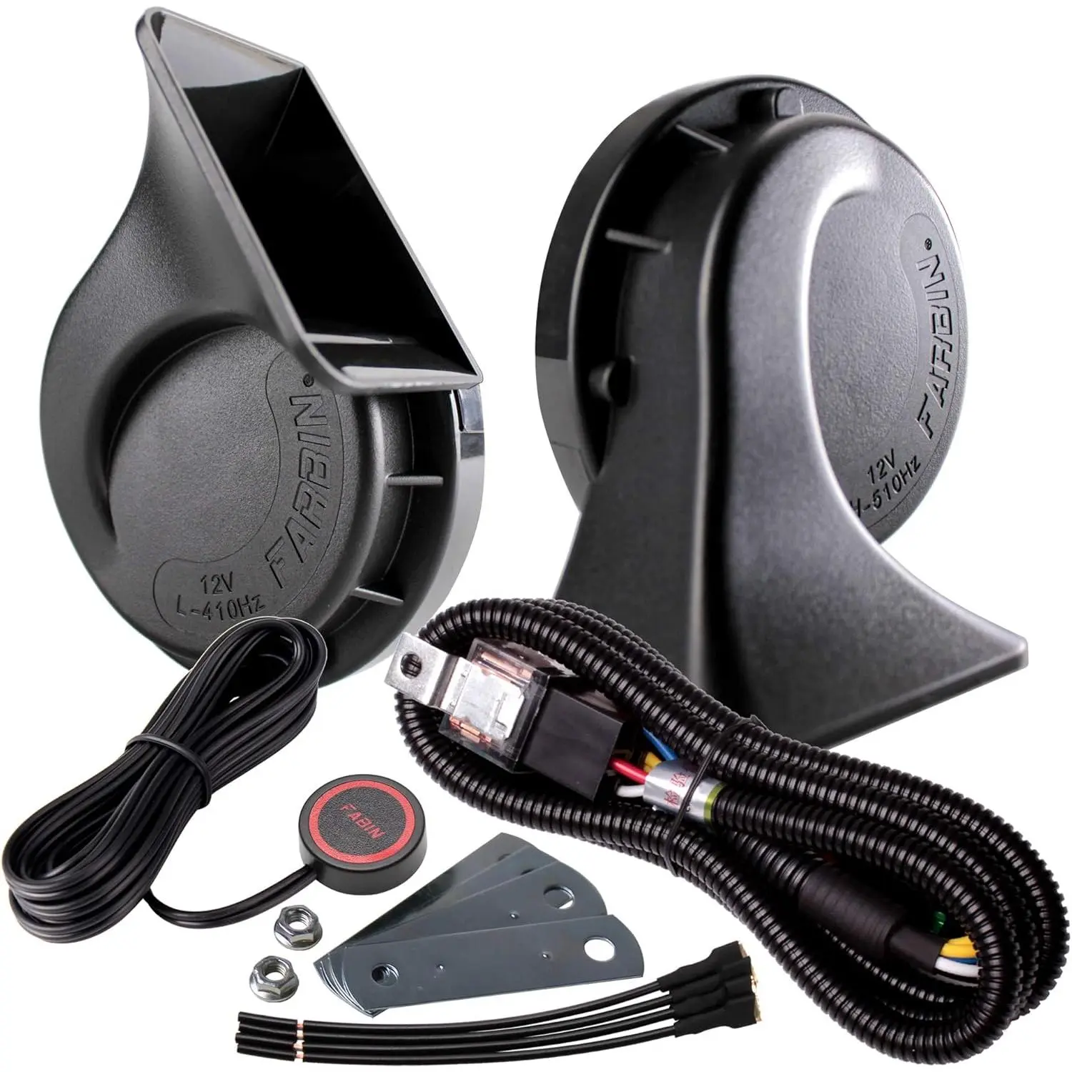 Loud Truck Horn 12v Air Horn Loud Car Horn Kit with Relay Harness and Switch Button for Truck Car Train Motorcycle (Black horn with harness and button)