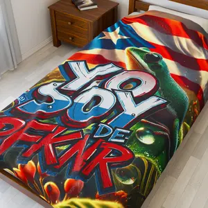 Yo Soy de PFKNR Velveteen Plush Blanket Puerto Rican Flag Frog Graphic Ultra Soft Medium Weight Polyester Blend High Detail Vibrant Print