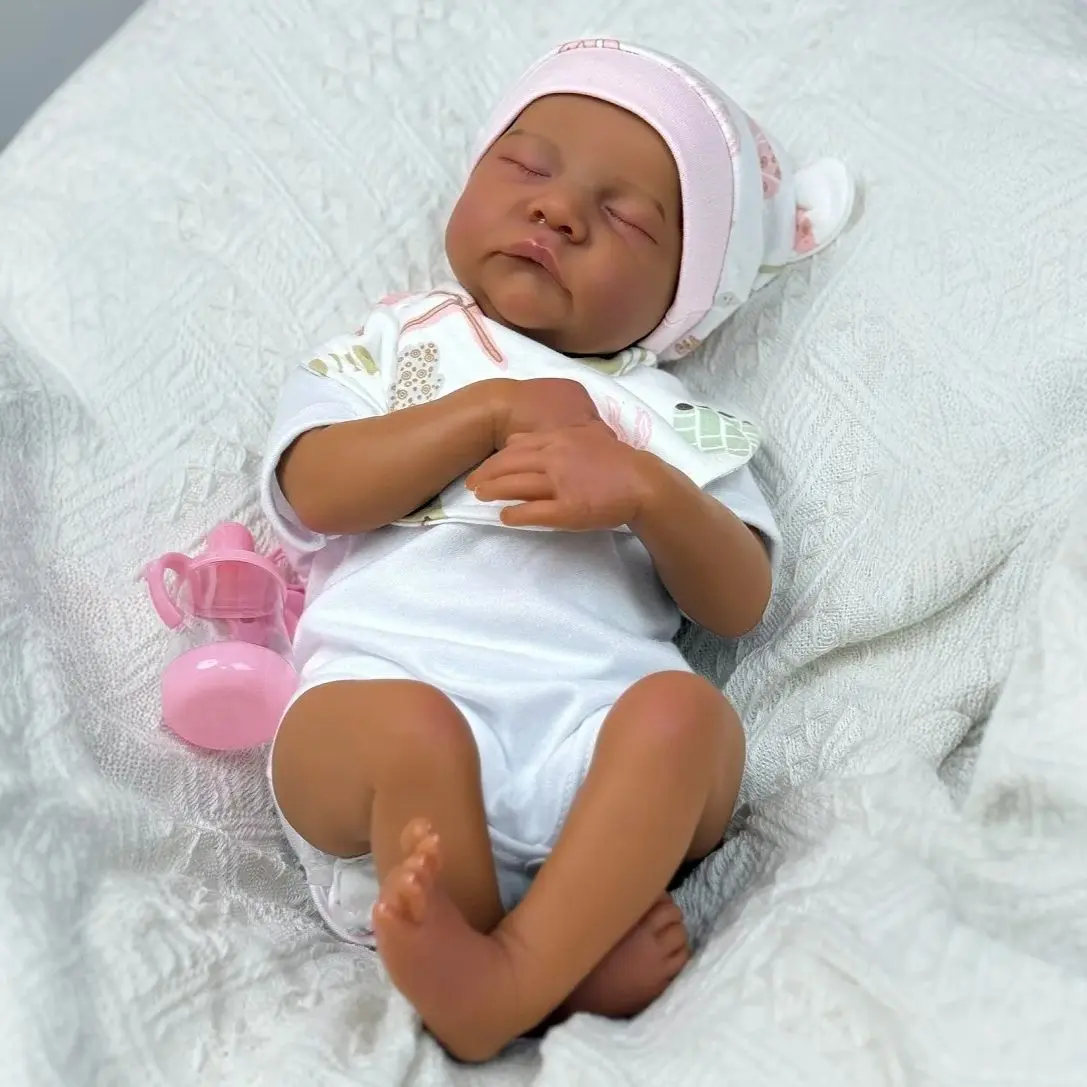 BZDOLL 19 inch (48cm) Realistic Reborn Baby Doll - Cloth Body Doll, Vinyl Head, Lifelike Light Beige Texture, Sleeping Expression, Hand-Painted 3D Details, Includes Clothes Set, Pacifier, Bottle, Birth Certificate - Birthday Present for Kids, 1 Kg