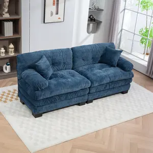 [AURA] 84-inch chenille two-seater sofa with memory foam cushions and two comfortable pillows. The bottom layer has pocket springs to ensure a comfortable seating experience for long periods of time and help relieve fatigue. Suitable for li cozy furniture