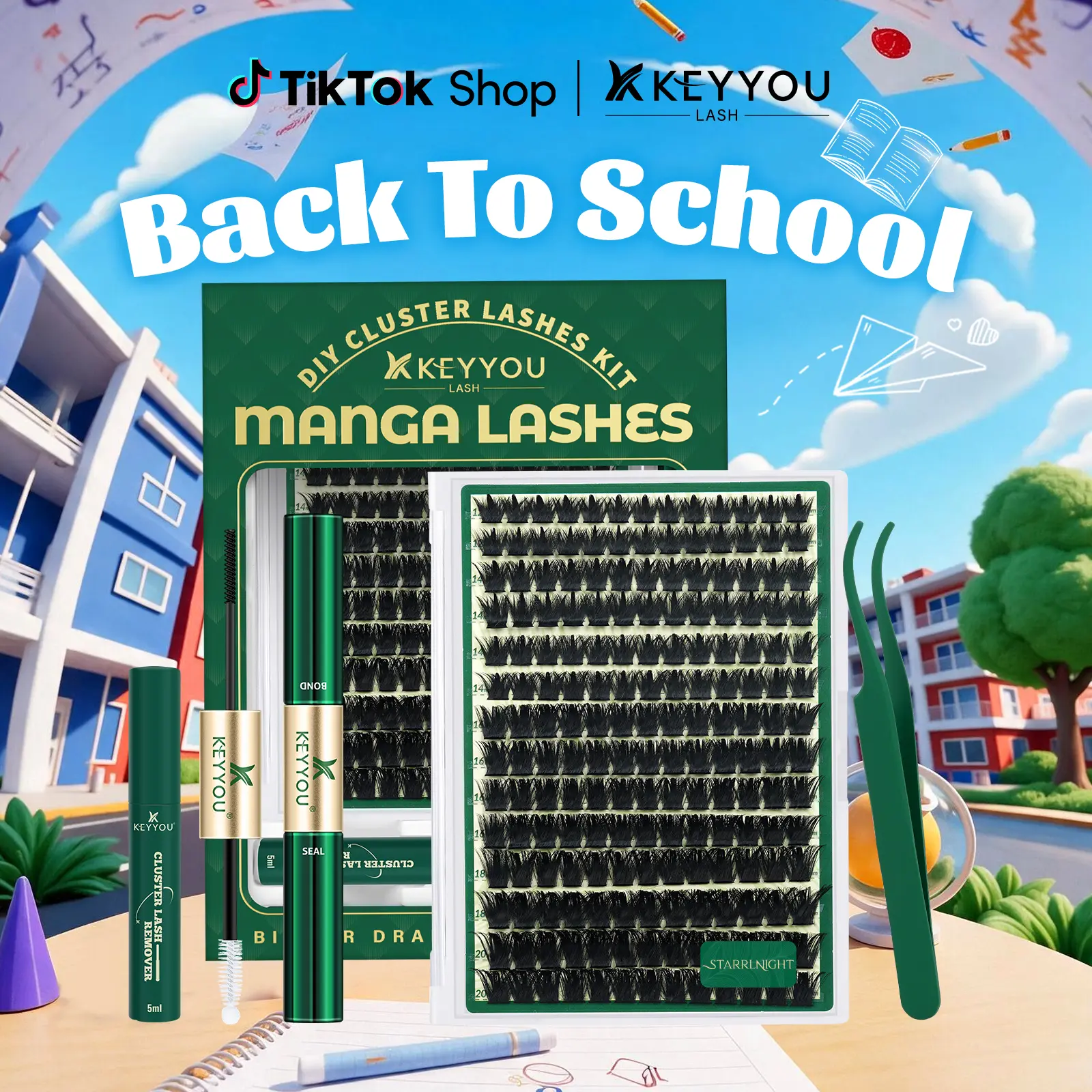 StarrlNight Kit | KEYYOU Black Pearl Lash Clusters | Waterproof & Long-Lasting | Fashion Wet Look | Beginner-Friendly DIY | Salon-Grade Lash Extension Alternative | Flawless Voluminous Finish | Evil lash | Trendy Must-Have #BackToSchool