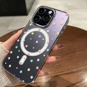 Colorful Star Magnetic Transparent Phone Case | MagSafe Wireless Charging for iPhone 16/15/14/13/12/11 Pro Max/Plus/Pro Casing Shockproof Durable