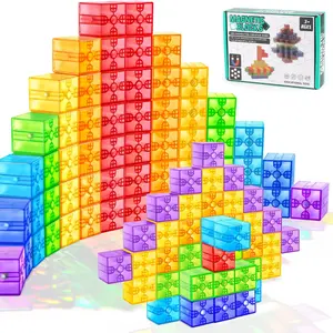 96pcs Transparent Magnetic Cubes Building Blocks Toy Magnetic Construction Set For Toddlers STEM Rainbow Magnet Cubes Travel Sensory Autism Preschool Montessori Toys Gift