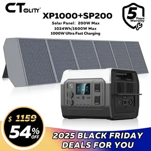 Holiday Haul CTOLITY XP1000+SP200 Portable Power Station 1600W 1024Wh with 200W Solar Panel 120V Pure Sine Wave Lifepo4 Battery UPS Function Compact for Outdoor Use