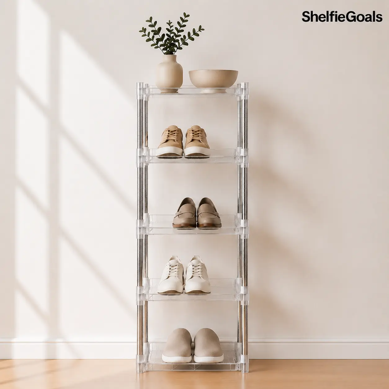 5-Tier Clear Acrylic Shoe Rack, Space-Saving Vertical Storage Organizer for Entryway & Closet