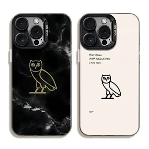 Trendy Minimalist Night Owl Graphic Phone Case Hip-Hop Streetwear Aesthetic Marble Bumper Cover Compatible with iPhone
