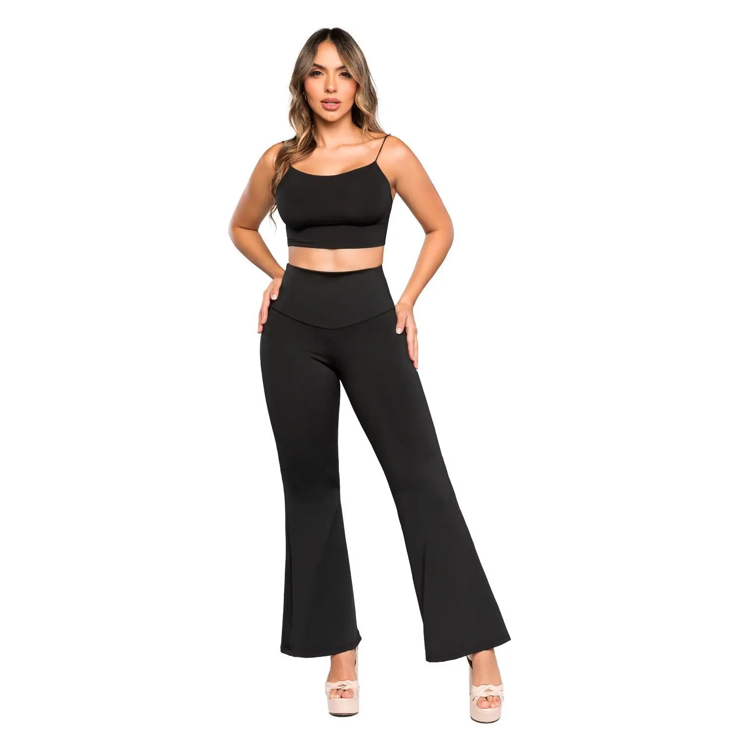 Legging SMI0092 - High-Waisted Flare Pants with Internal Tummy Control & Heart-Shaped Waistband for Women's Basic & Minimalist Wardrobe Pants