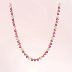 HOT PINK BEZEL HEART TENNIS NECKLACE