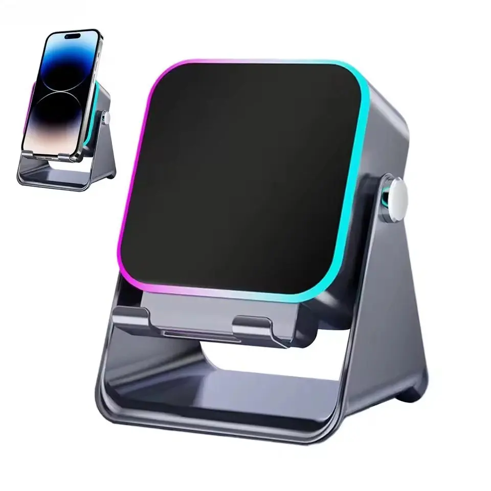 (upgrade)5 In 1 Auto-induction Wireless Induction Speaker 8 RGB Light Phone Stand Surround Sound Portable Bluetooth Phone Holder