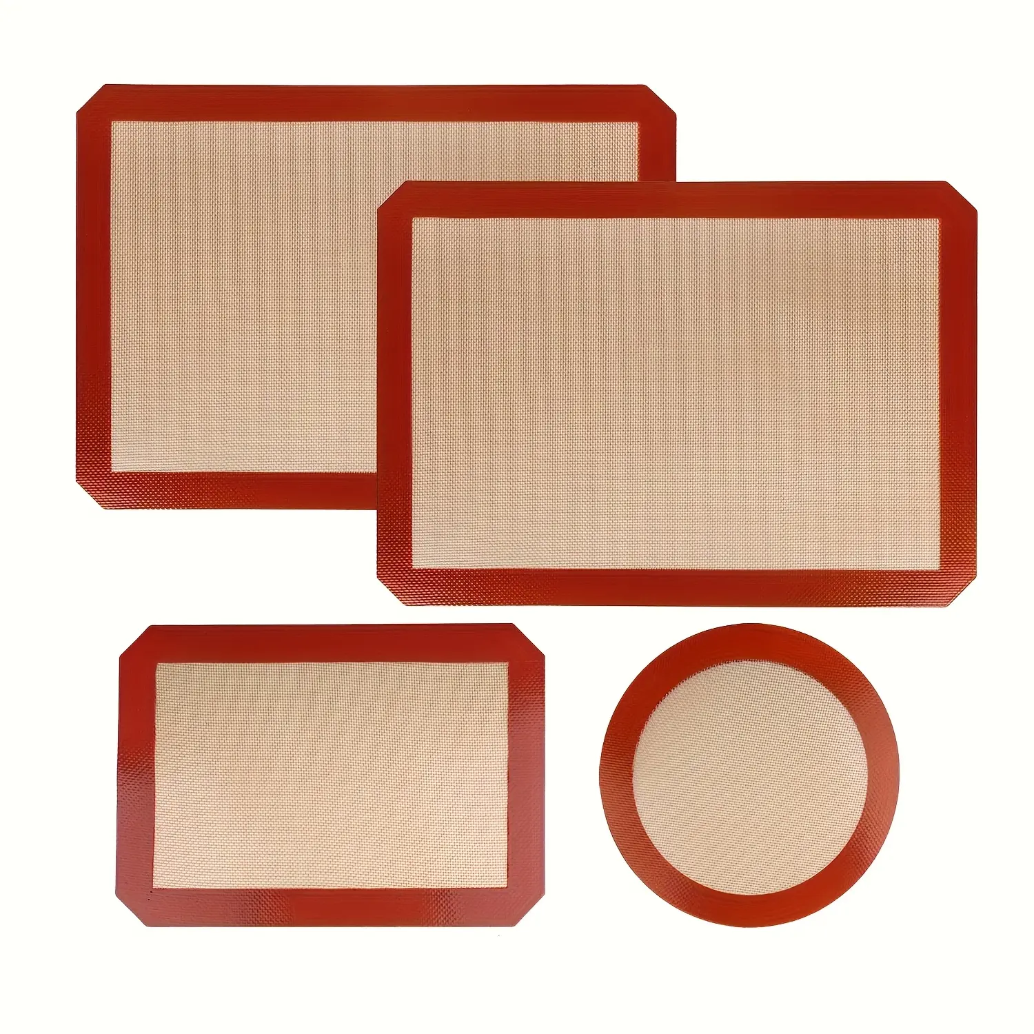 4pcs Silicone Baking Mats Set, Food Grade Non-stick Reusable Baking Mat, Silicon Baking Slip Mats Oven Liner Sheet, Round & Square Cake Pan Mat, Pastry Board Rolling Dough Mats For Macaron Cookie