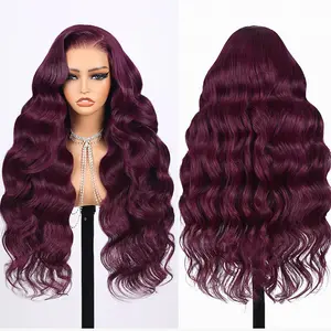 [5x6 Lace] Megalook 30inch Hair 5x6 Glueless Lace Front Human Hair Wig Pre-Cut Pre-Plucked Plum Color Body Wave Deep Part Lace