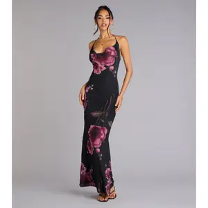 Rooftop Romance Floral Mesh Halter Maxi Dress