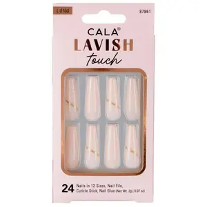 CALA Lavish Touch | Long Coffin Light Pink W/ Glitter Press On Nails