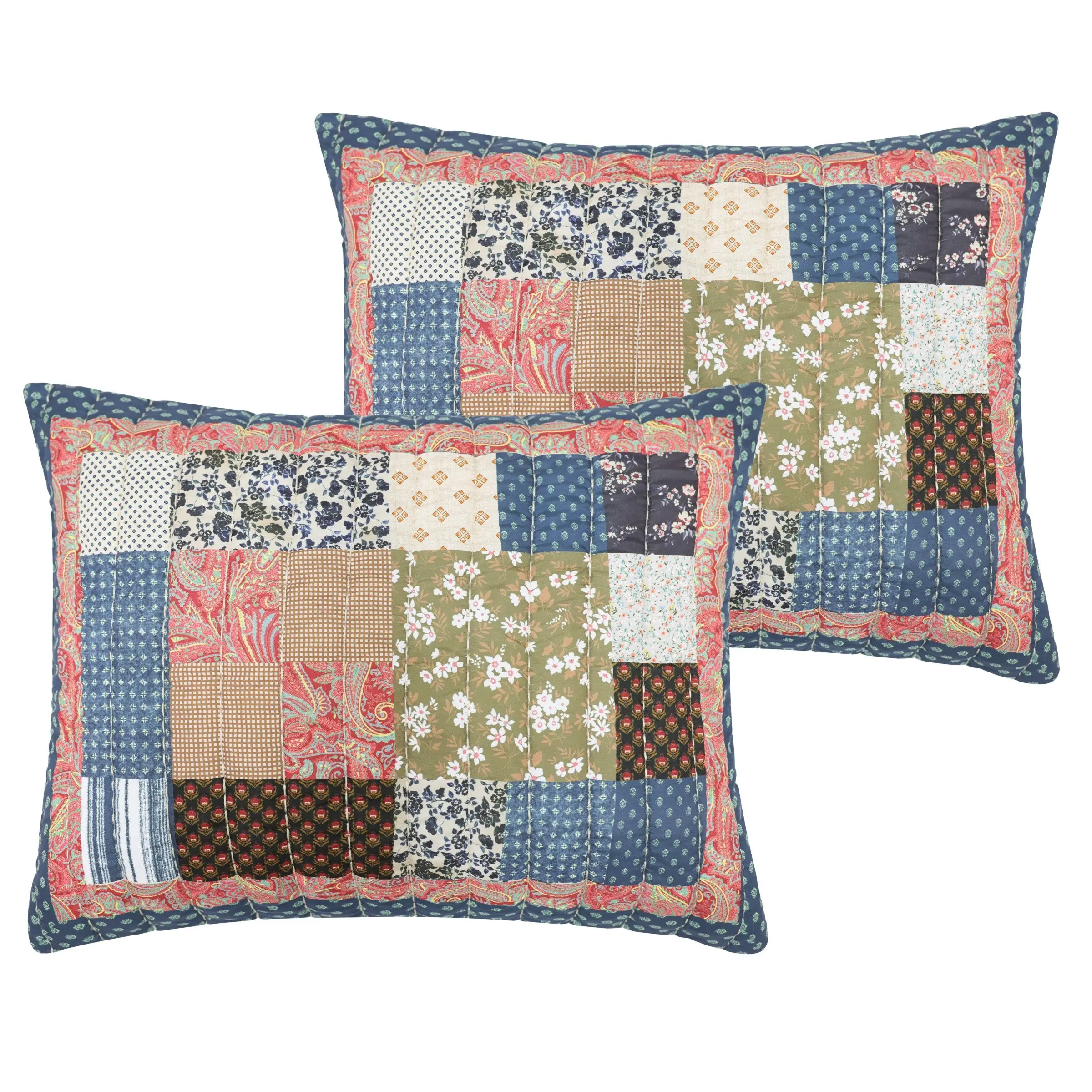 Greenland Home Fashions – Shiloh Calico Sham, Reversible Hidden Zipper Closure, Machine Quilted Rustic Accent