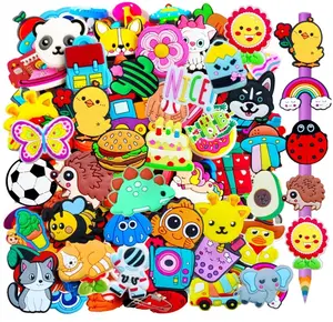 100 PCS Cute Pencil Topper Decoration,Kawaii Pen Straw Clips Decor Accessories,Pencil-Top Charms for Pupil,Junior,Kids,School Supplies,Classroom Reward,Prizes,Gifts,Bulk Random Different Cartoon