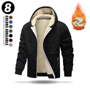Men's Full Sherpa Fleece Lined Zip Up Hooded Sweatshirt, Winter Warm Thick Hoodie Jacket with Zipper Pockets for Casual Work Outdoor