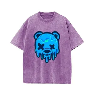 Wayii Fashion Acid Wash Printed Cotton T-Shirt Drop Shoulder Loose Fit Unisex Hip Hop Streetwear Tee with Retro Graphic for Night Outs & Weekend Brunch