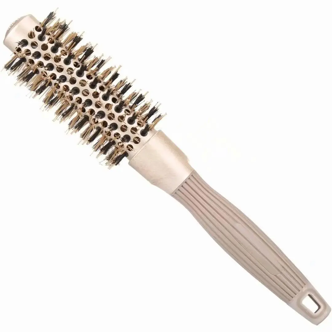 Round Thermal Straightener Brush, 1-Inch Boar Bristle & Nano Ceramic Ionic Barrel for Quick Drying and Styling Curly Hair, Comfortable Grip, Hair Dry Brush, Thermalbrush, Heat, Round Brush