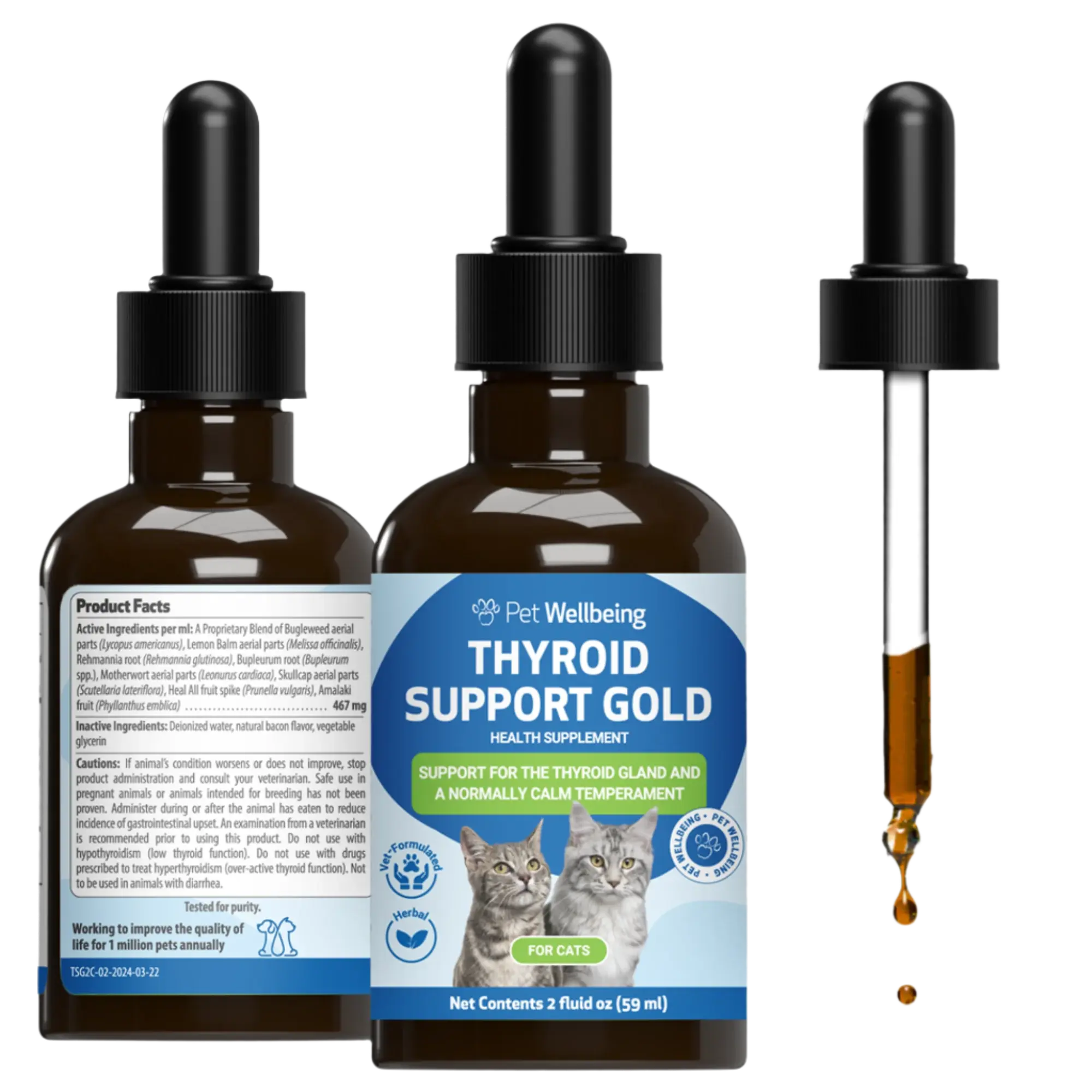 Pet Wellbeing Throat Gold for Cats - Cat Respiratory Support, Occasional Cough & Hoarseness with Mullein & Slippery Elm - NASC Certified & Vet-Formulated