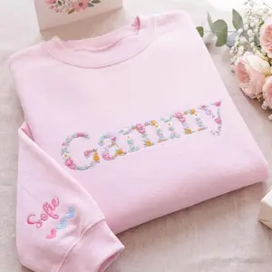 (Leave a note) Embroidered Floral Grandma Sweatshirt - Custom Grandma Sweatshirt - Gifts For Mimi, Nana, Gigi, New Grandma Gifts, Mother's Day Gift
