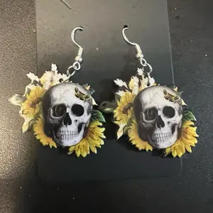 Sunflower and Skull Earrings - Unique Design with Sunflower and Skull Patterns