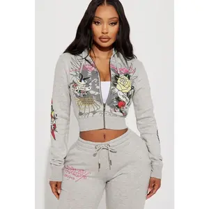 Ed Hardy Rose And Sword Zip Front Hoodie - Heather Grey 4